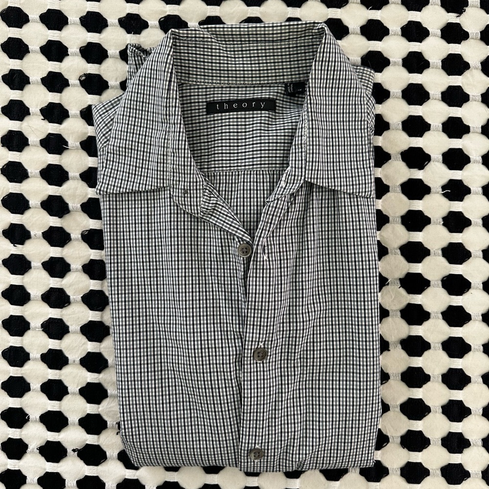 Theory Men's Black and White Checkered Shirt